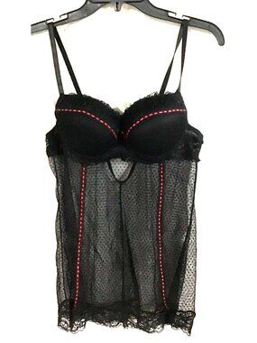 Body Jewels Medium Sheer Black Babydoll Lingerie Nightgown